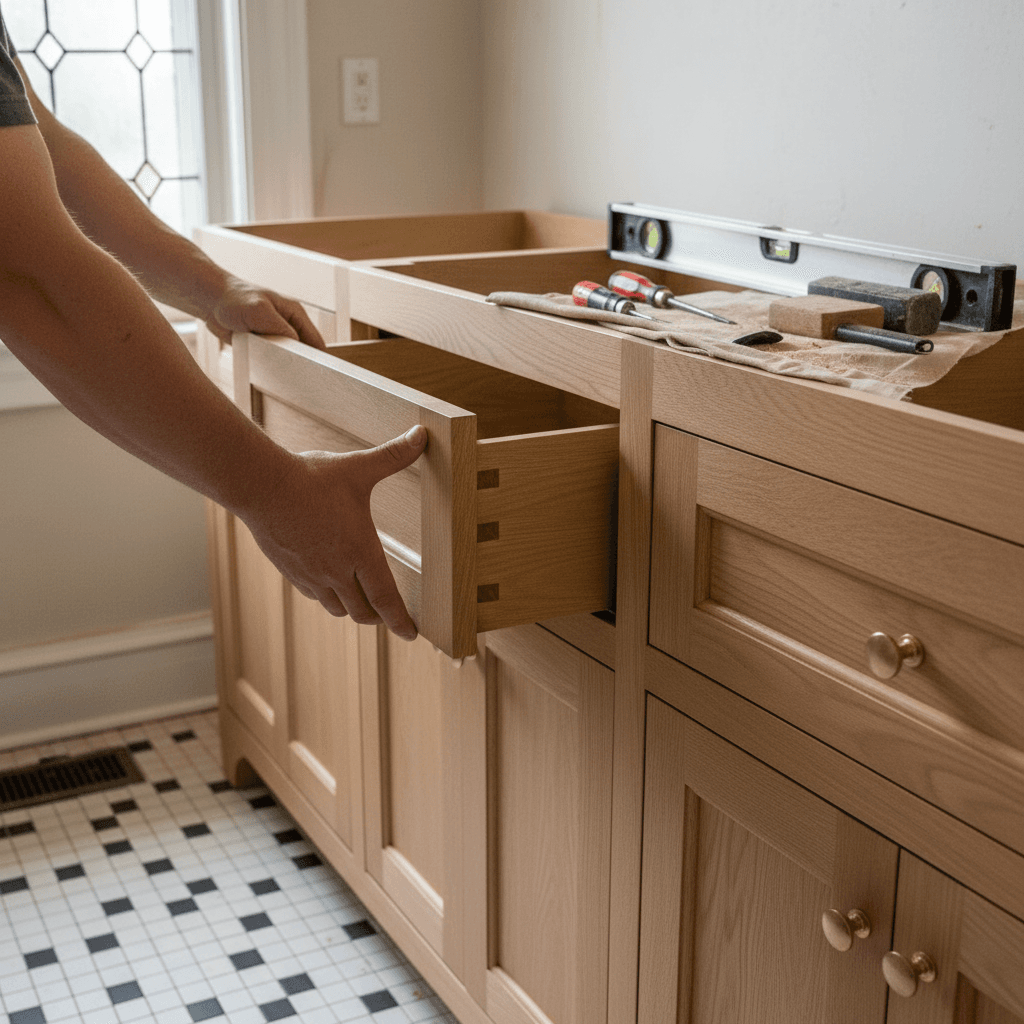 Professional bathroom cabinet & vanity installation project by RenoHouse in Burlington — bathroom renovations near me
