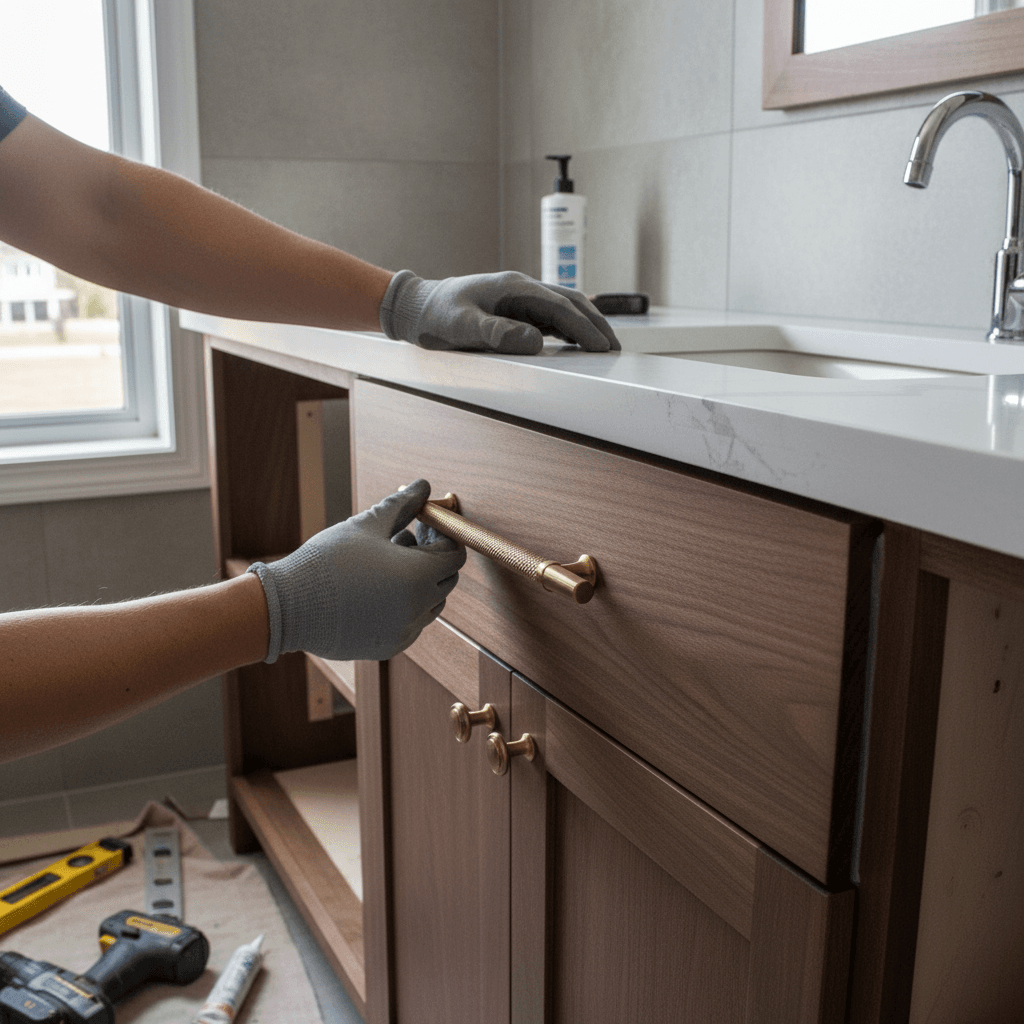 Professional bathroom cabinet & vanity installation project by RenoHouse in Markham — bathroom renovations near me