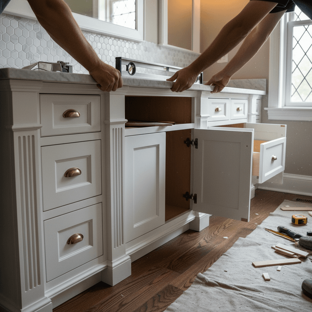 Professional bathroom cabinet & vanity installation project by RenoHouse in Newmarket — bathroom renovations near me
