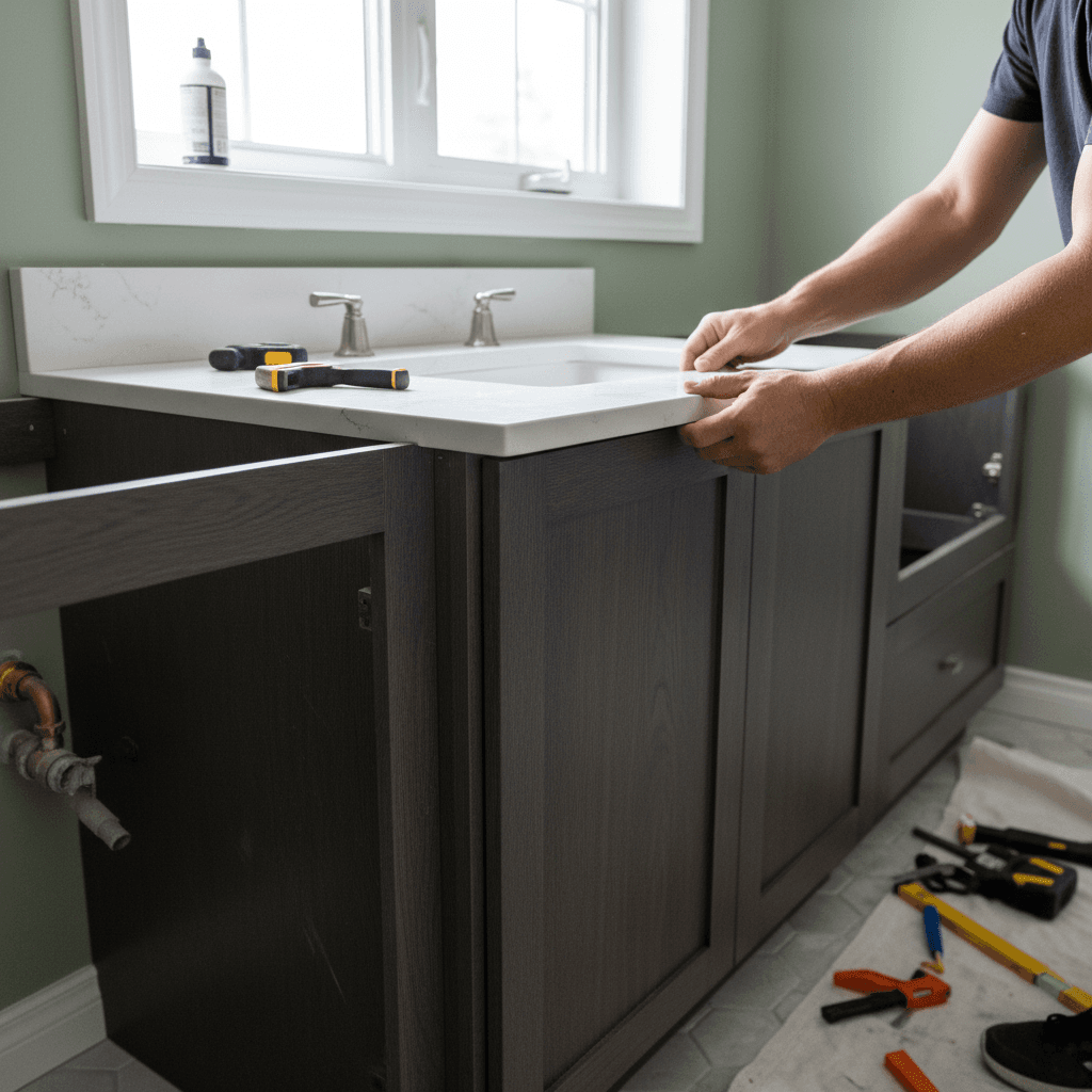 Professional bathroom cabinet & vanity installation project by RenoHouse in Scarborough — bathroom renovations near me