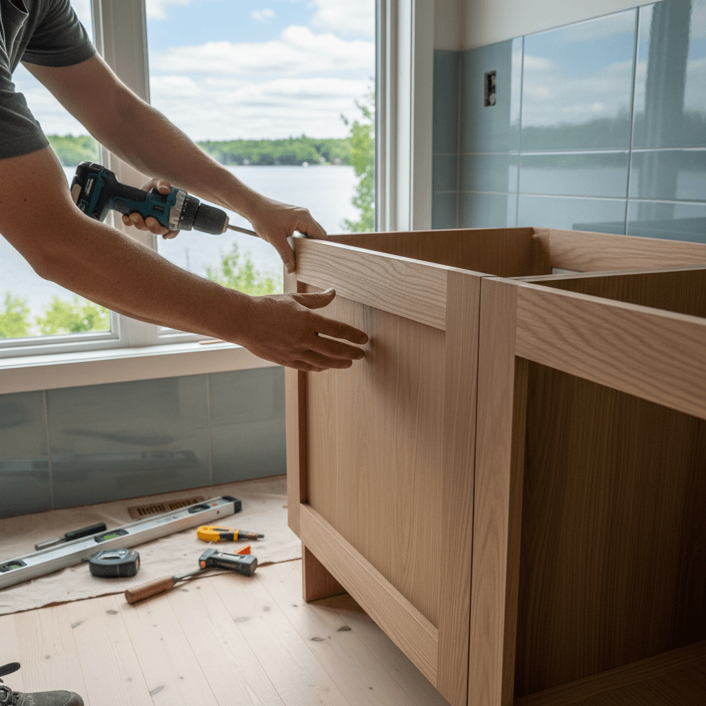 Professional bathroom cabinet & vanity installation project by RenoHouse in Scugog — bathroom renovations near me