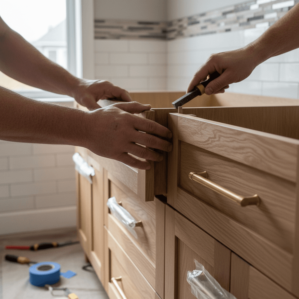 Professional bathroom cabinet & vanity installation project by RenoHouse in Stouffville — bathroom renovations near me