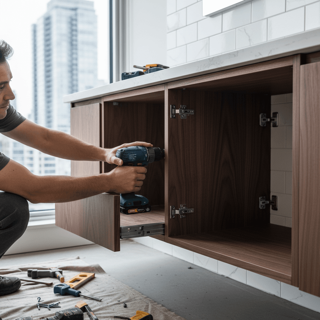 Professional bathroom cabinet & vanity installation project by RenoHouse in Toronto — bathroom renovations near me