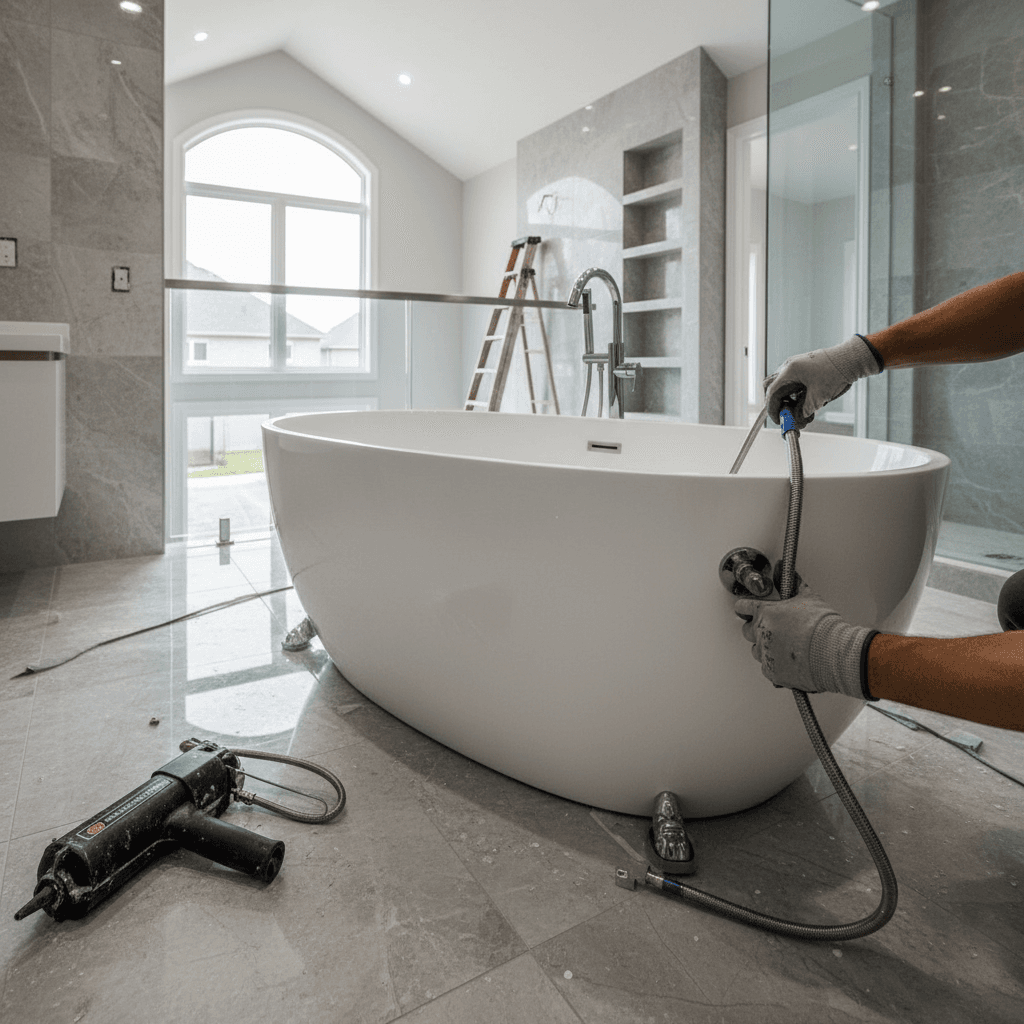 Professional bathtub installation project by RenoHouse in Brampton — quality workmanship