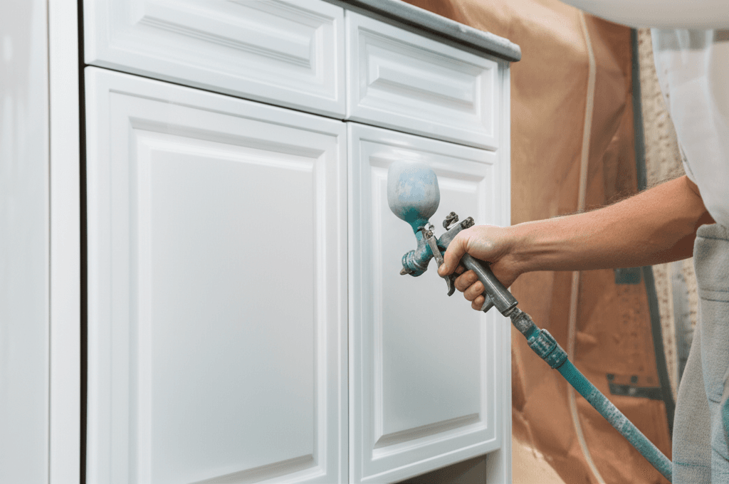 Professional kitchen cabinet painting project by RenoHouse in Brampton — cabinet painters