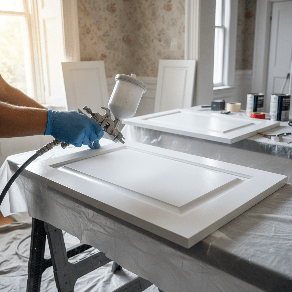 Professional kitchen cabinet painting project by RenoHouse in Burlington — cabinet painters