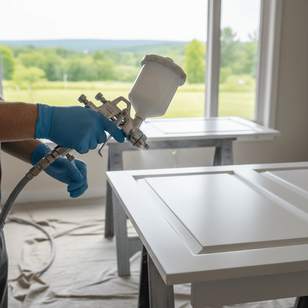 Professional kitchen cabinet painting project by RenoHouse in Clarington — cabinet painters