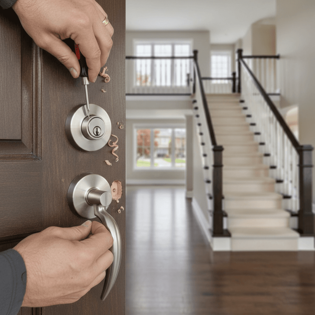 Professional door hardware installation project by RenoHouse in Brampton — exterior doors