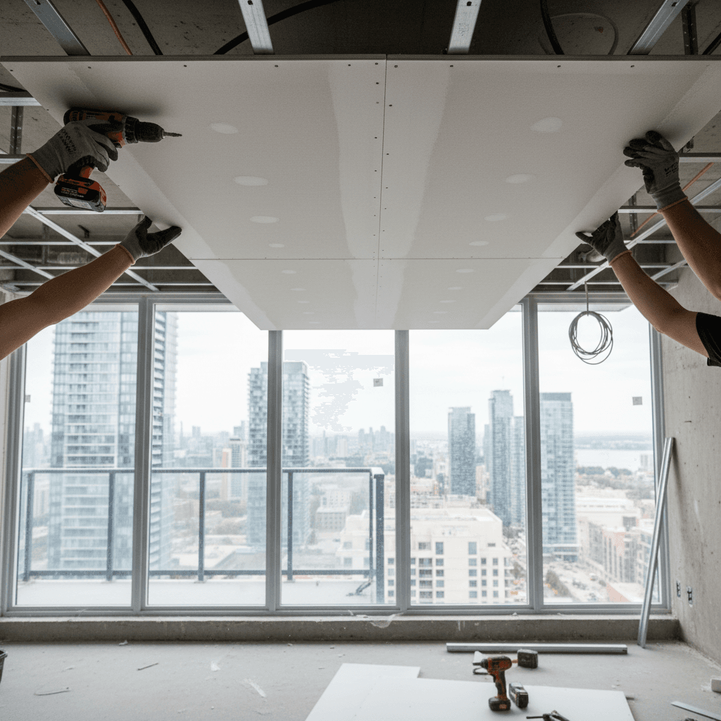 Professional drywall ceiling repair project by RenoHouse in North York — drywall ceiling repair toronto