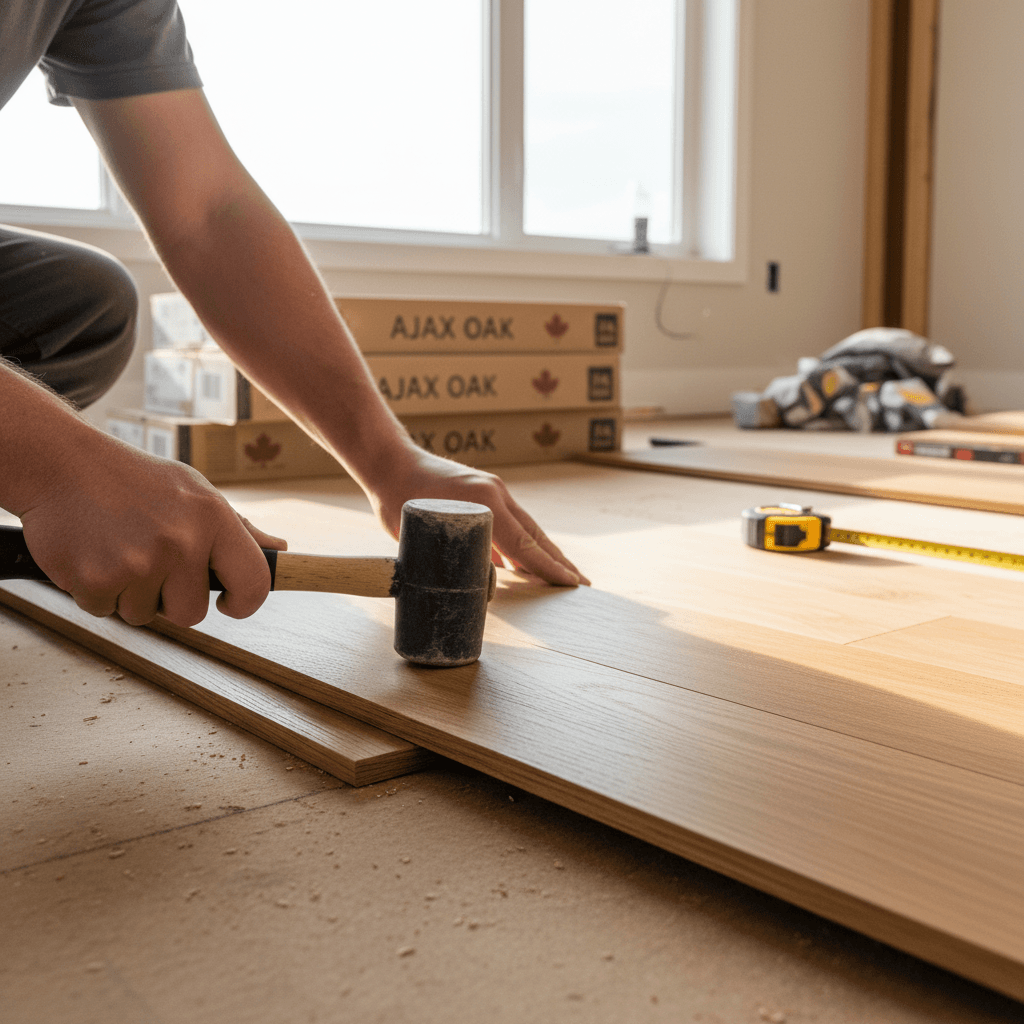 Professional engineered hardwood installation project by RenoHouse in Ajax — quality workmanship