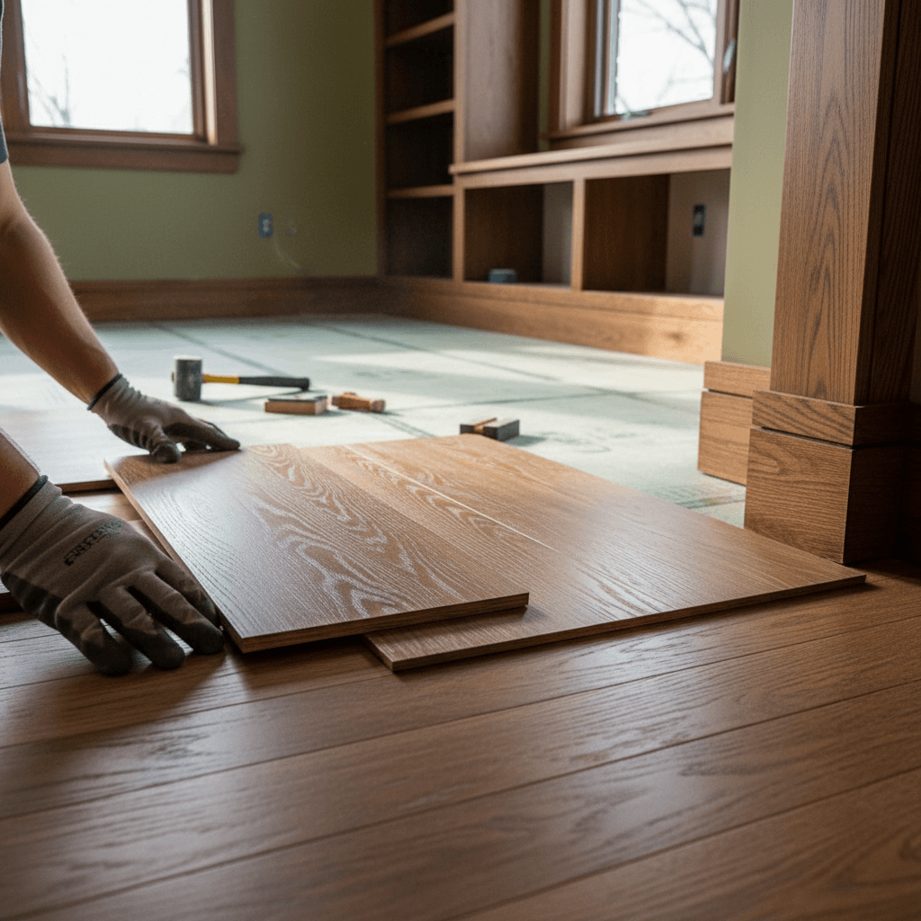 Professional engineered hardwood installation project by RenoHouse in Aurora — quality workmanship