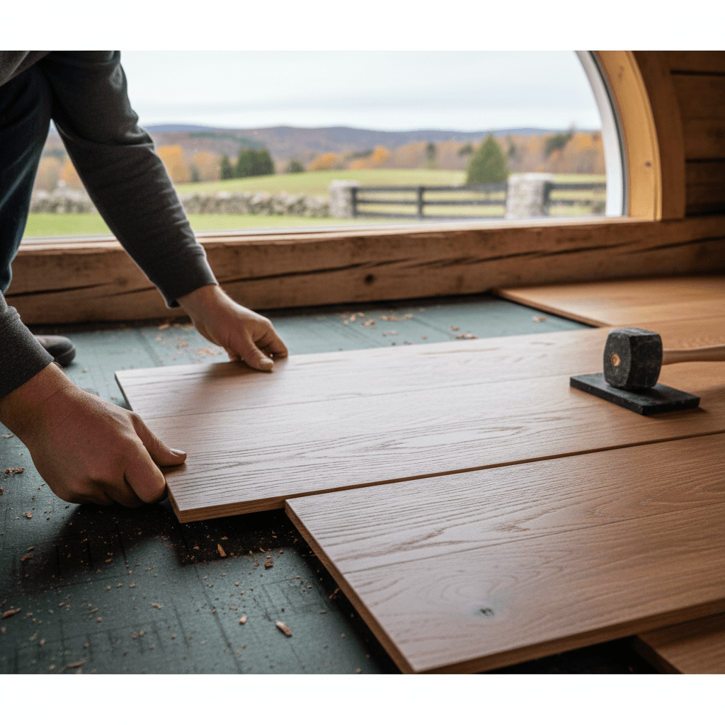 Professional engineered hardwood installation project by RenoHouse in Caledon — quality workmanship