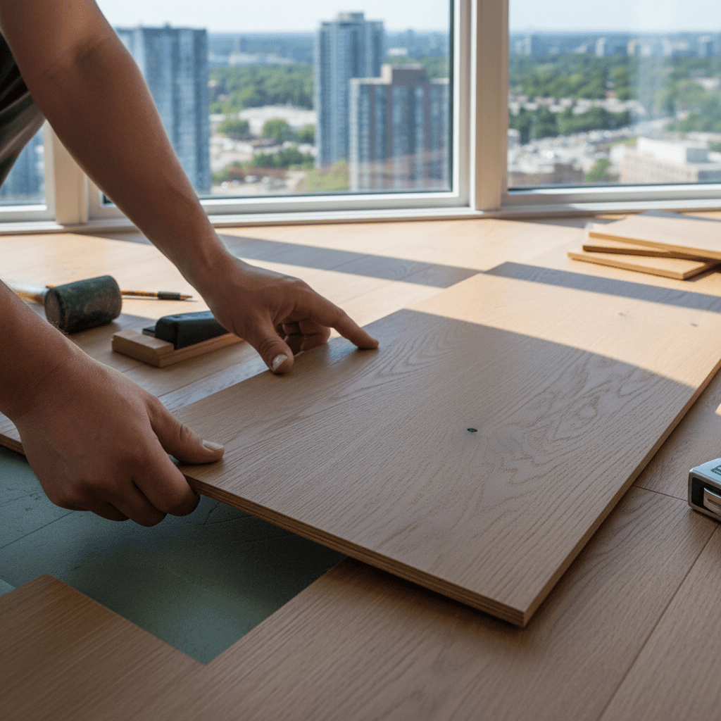 Professional engineered hardwood installation project by RenoHouse in North York — quality workmanship
