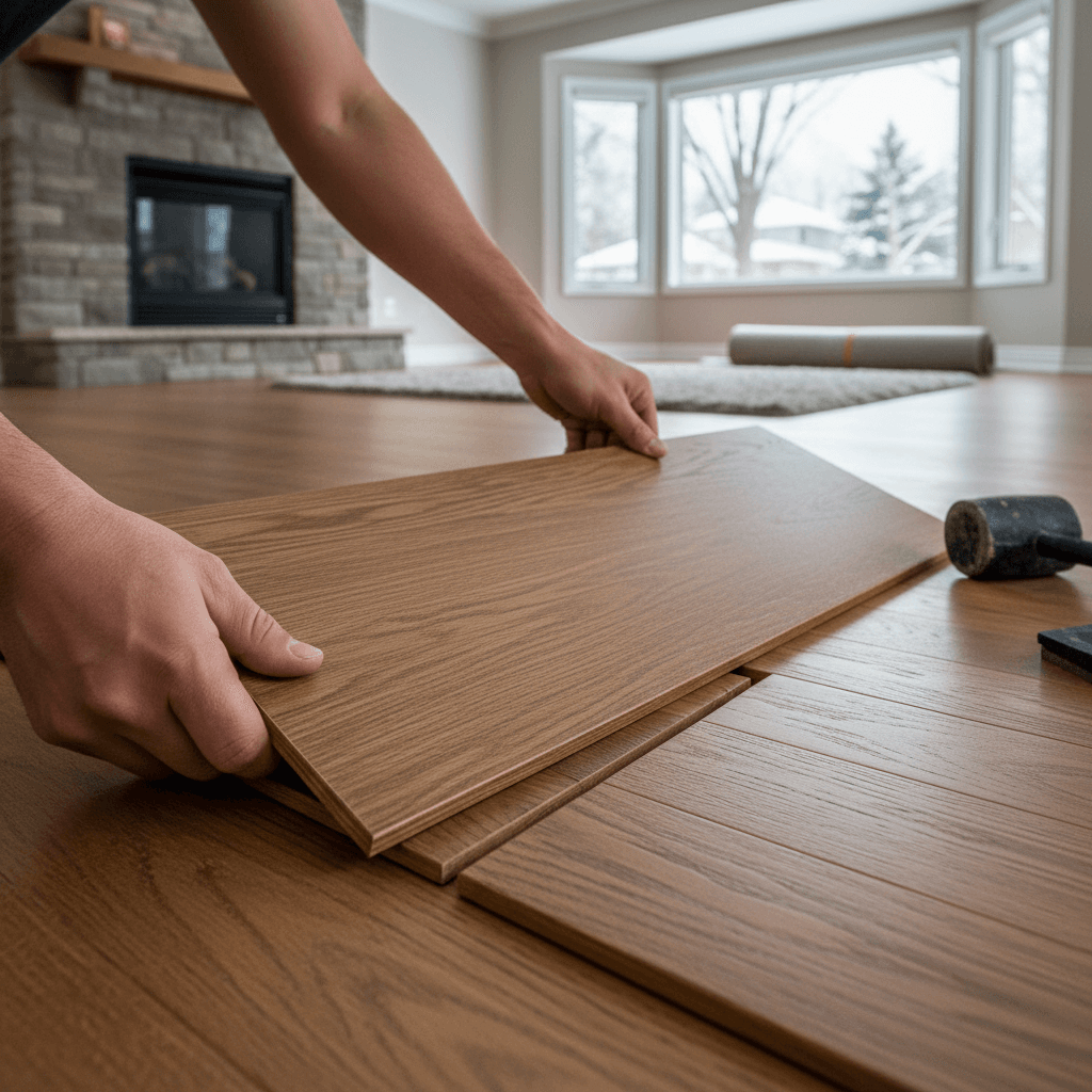 Professional engineered hardwood installation project by RenoHouse in Stouffville — quality workmanship