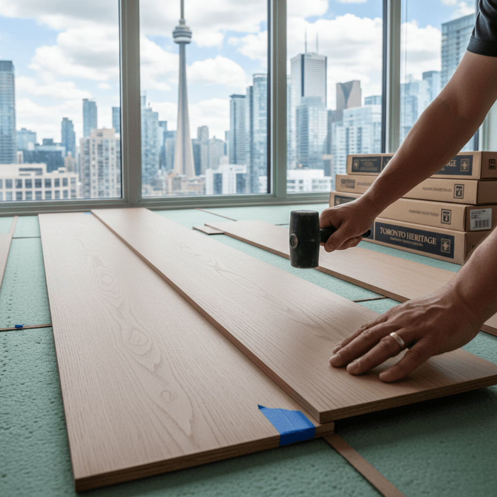 Professional engineered hardwood installation project by RenoHouse in Toronto — quality workmanship