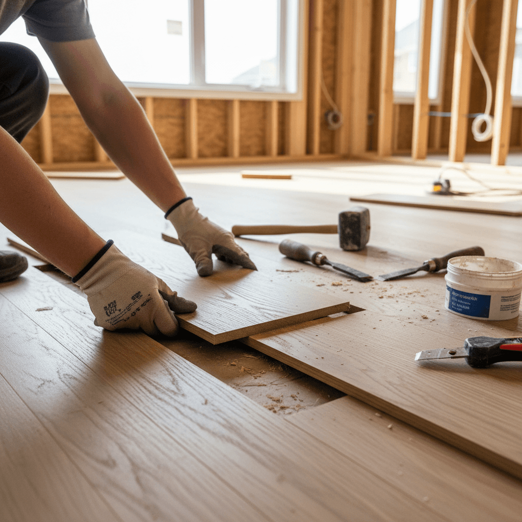 Professional floor repair services project by RenoHouse in Ajax — floor repair kit