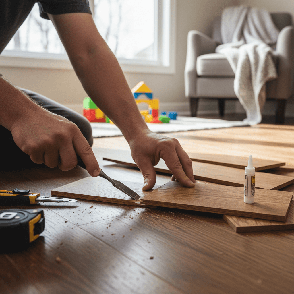 Professional floor repair services project by RenoHouse in Whitby — floor repair kit