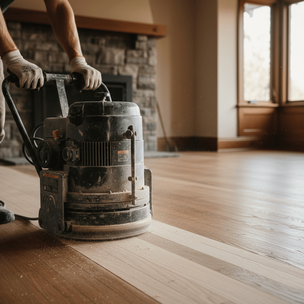 Professional hardwood floor refinishing project by RenoHouse in Aurora — hardwood floor refinishing toronto