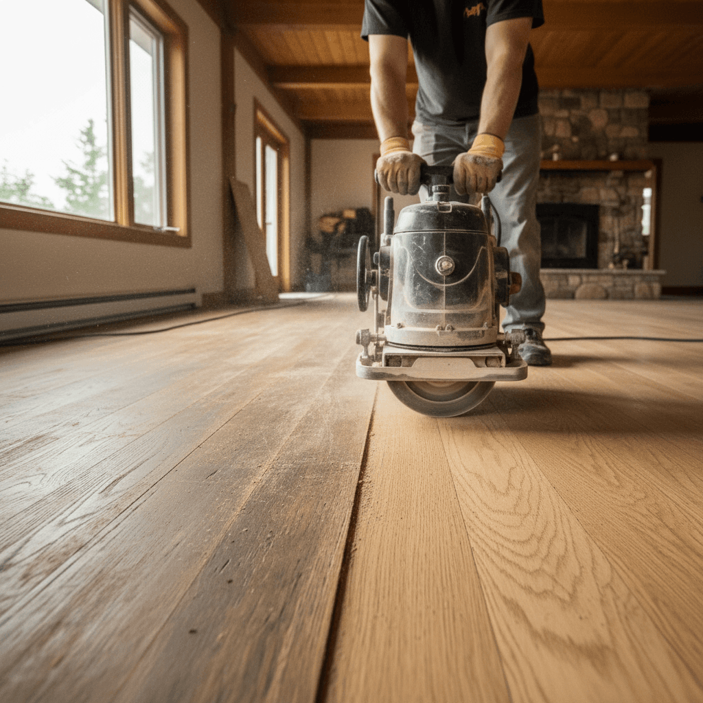 Professional hardwood floor refinishing project by RenoHouse in Brock — hardwood floor refinishing toronto