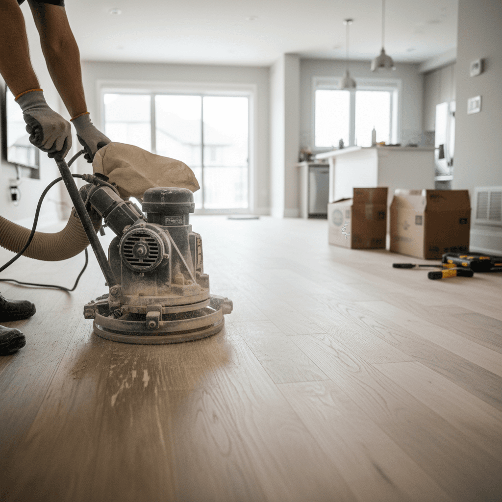 Professional hardwood floor refinishing project by RenoHouse in Markham — hardwood floor refinishing toronto