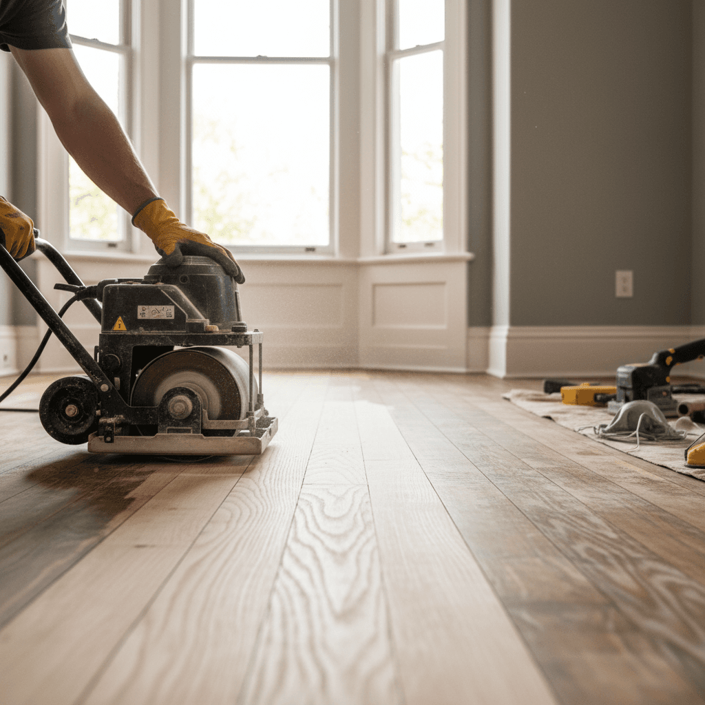 Professional hardwood floor refinishing project by RenoHouse in Oshawa — hardwood floor refinishing toronto