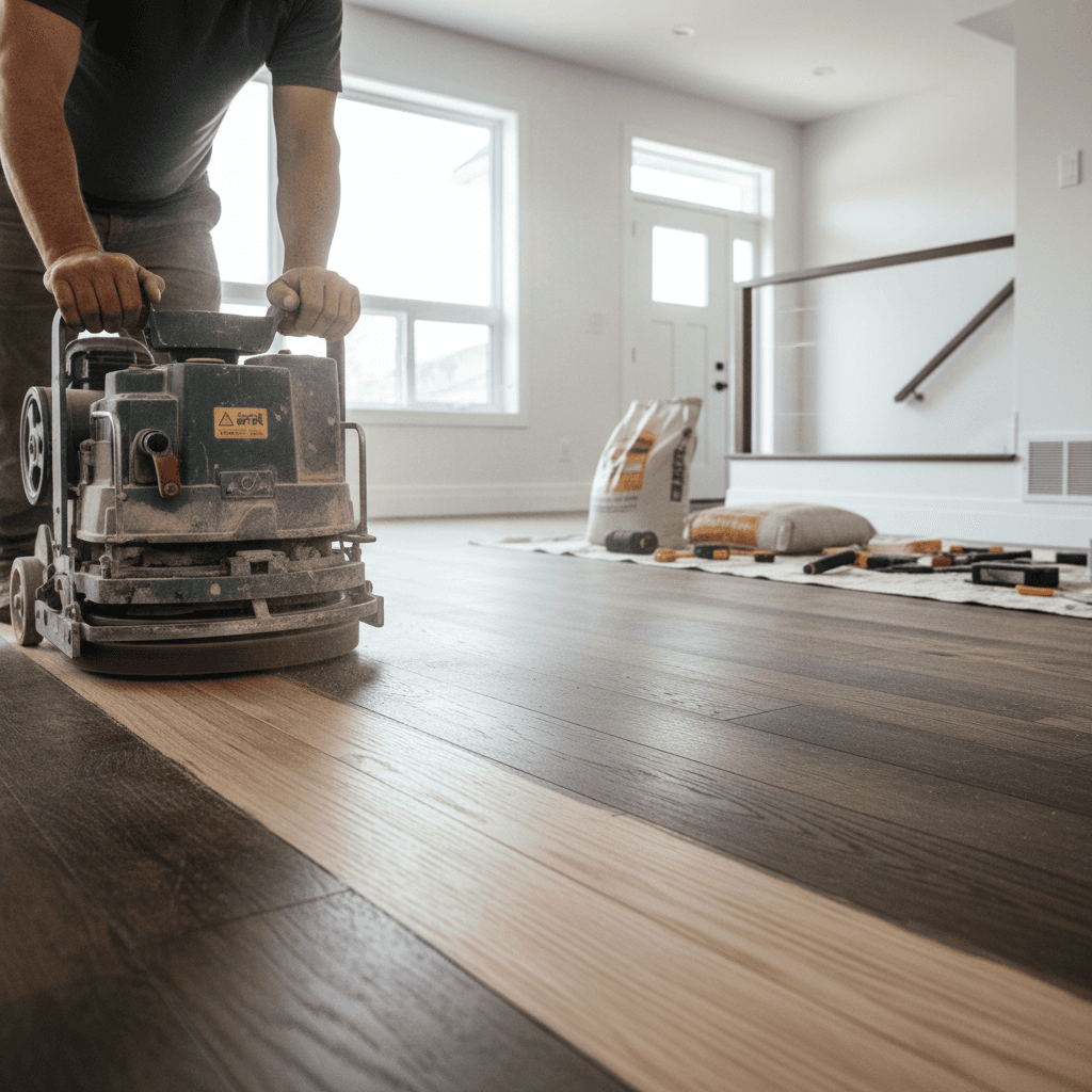 Professional hardwood floor refinishing project by RenoHouse in Scarborough — hardwood floor refinishing toronto