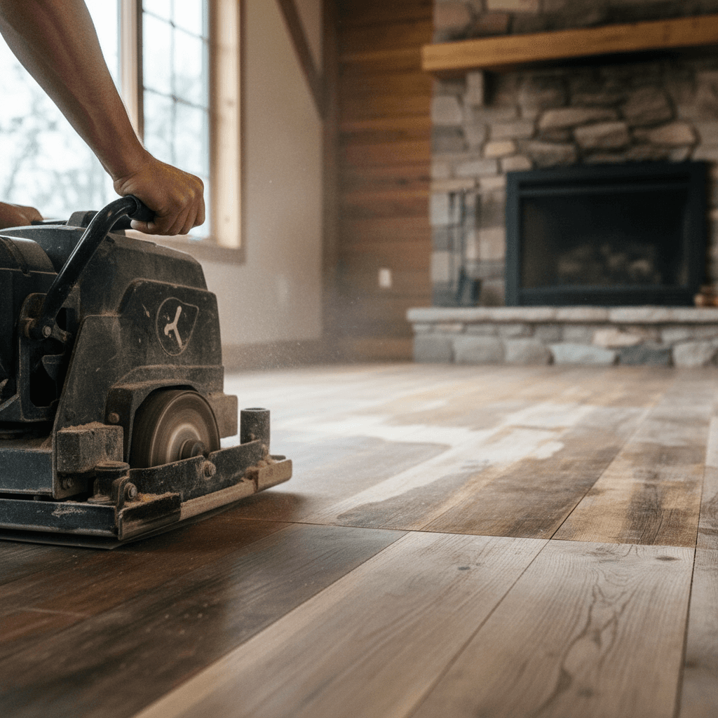 Professional hardwood floor refinishing project by RenoHouse in Uxbridge — hardwood floor refinishing toronto