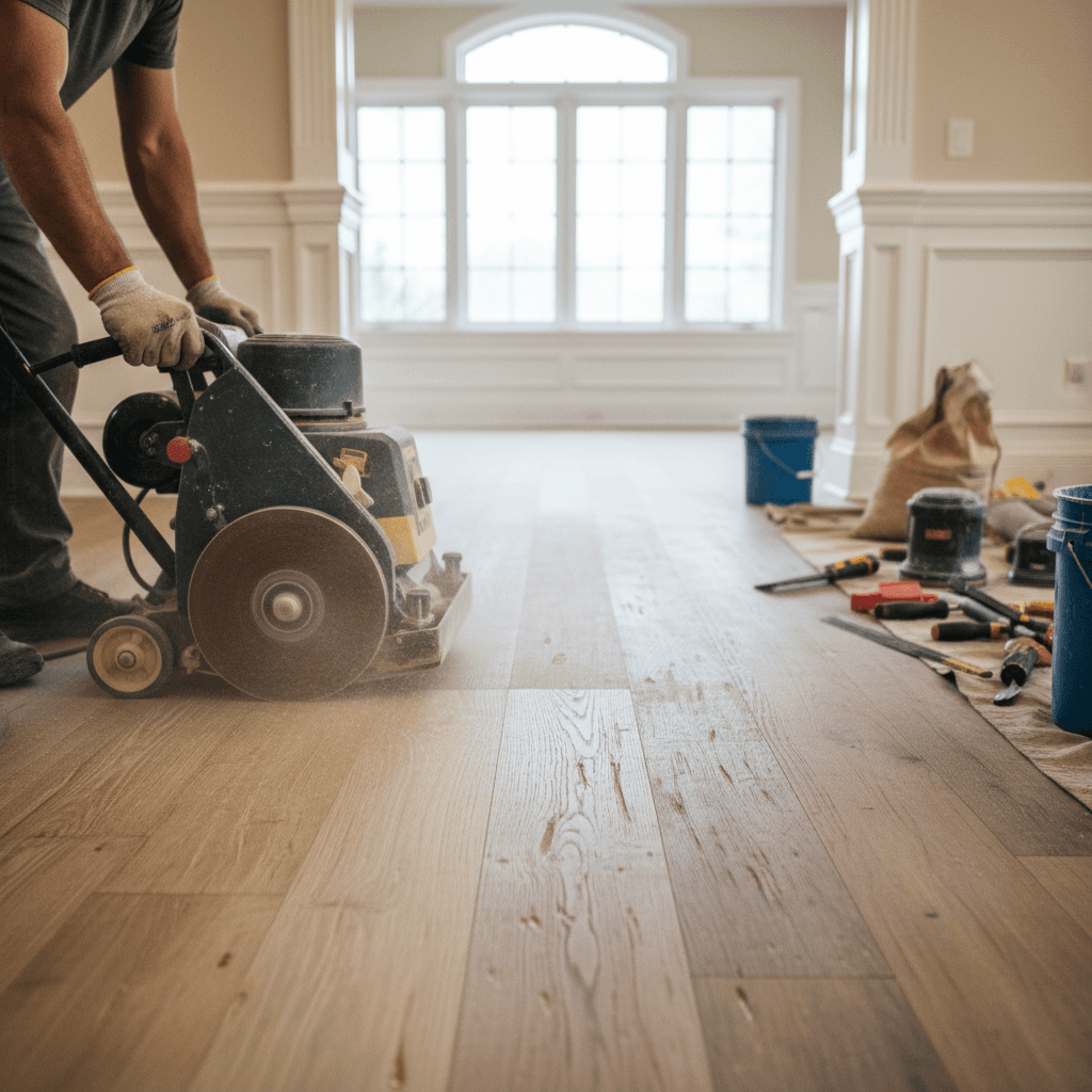 Professional hardwood floor refinishing project by RenoHouse in Vaughan — hardwood floor refinishing toronto