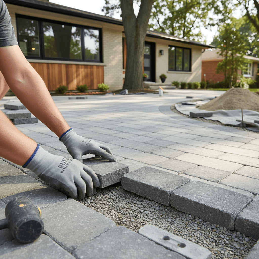 Professional interlocking driveway & patio project by RenoHouse in Etobicoke — deck boards