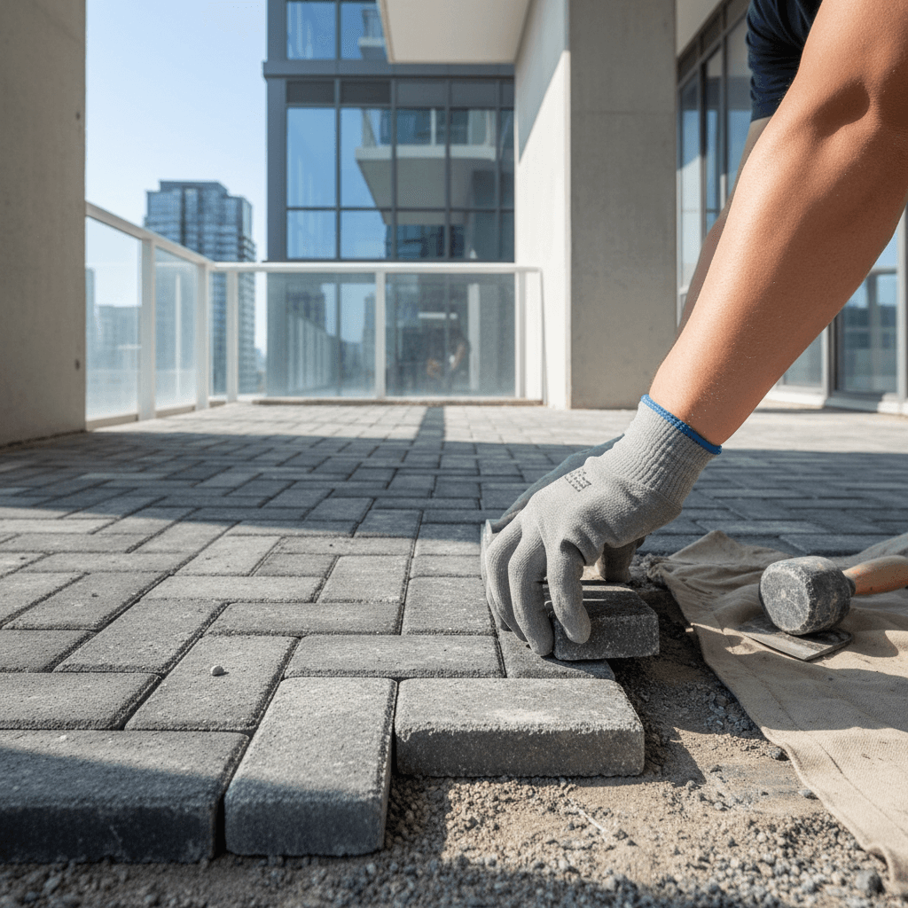Professional interlocking driveway & patio project by RenoHouse in North York — deck boards