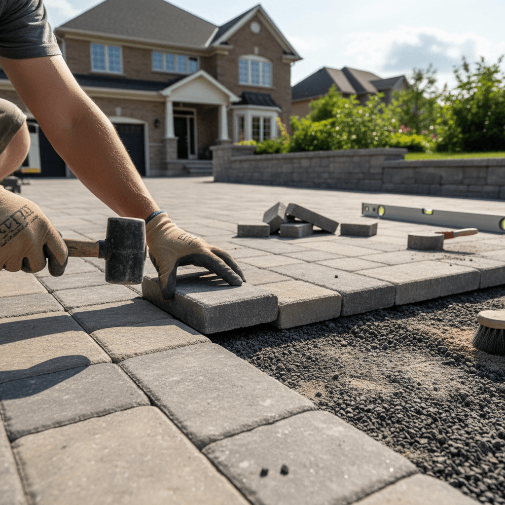 Professional interlocking driveway & patio project by RenoHouse in Stouffville — deck boards