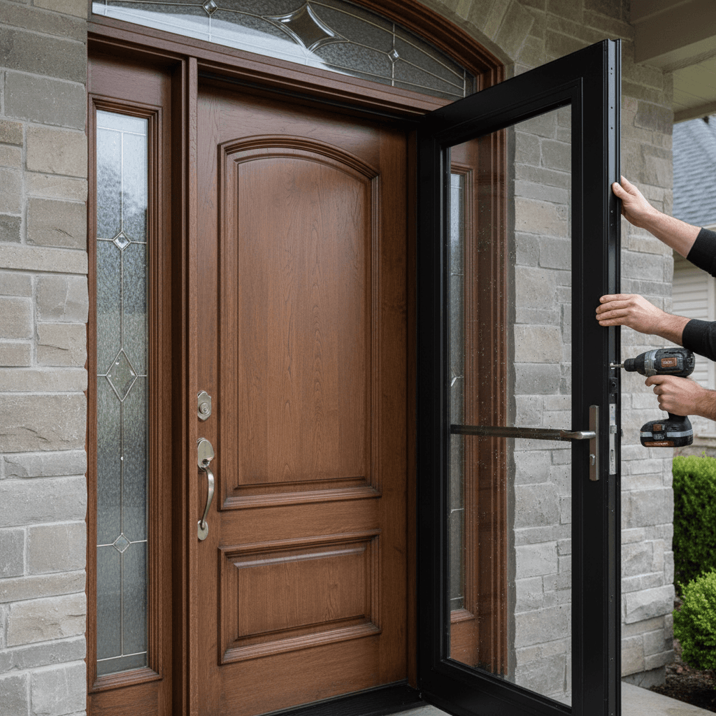 Professional storm door installation project by RenoHouse in Richmond Hill — exterior doors
