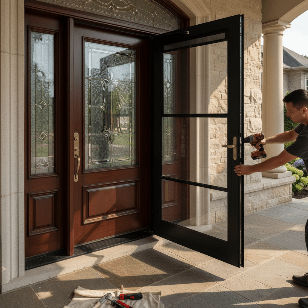 Professional storm door installation project by RenoHouse in Vaughan — exterior doors