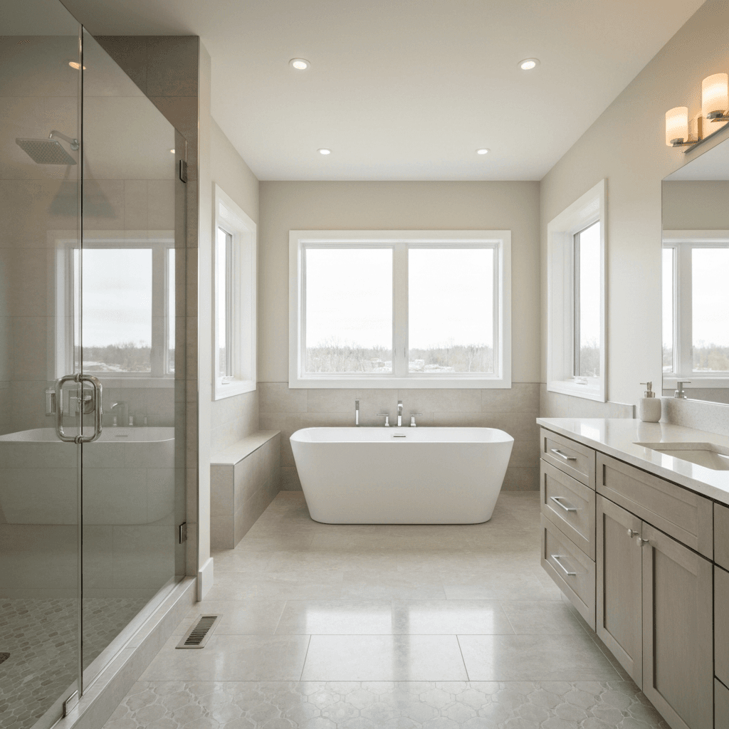 Professional tile flooring installation project by RenoHouse in Pickering — wood flooring