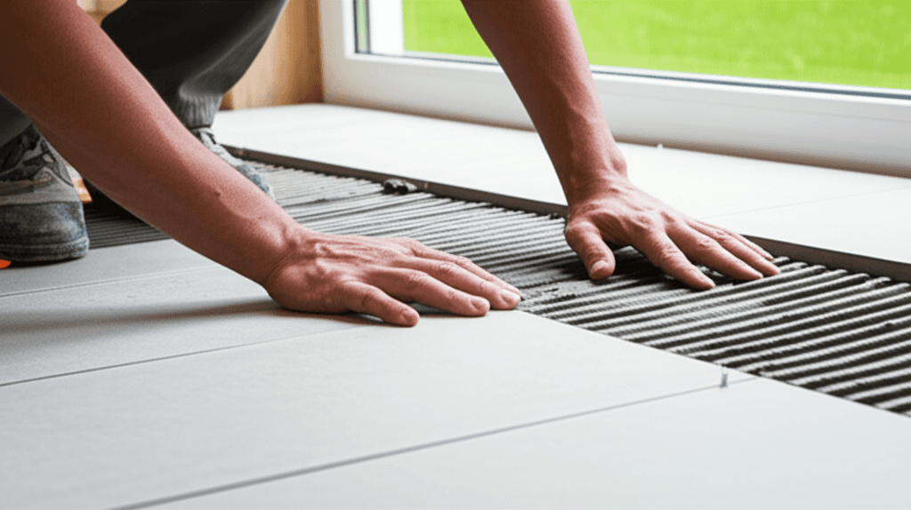 Professional tile flooring installation project by RenoHouse in Clarington — drain tile installation