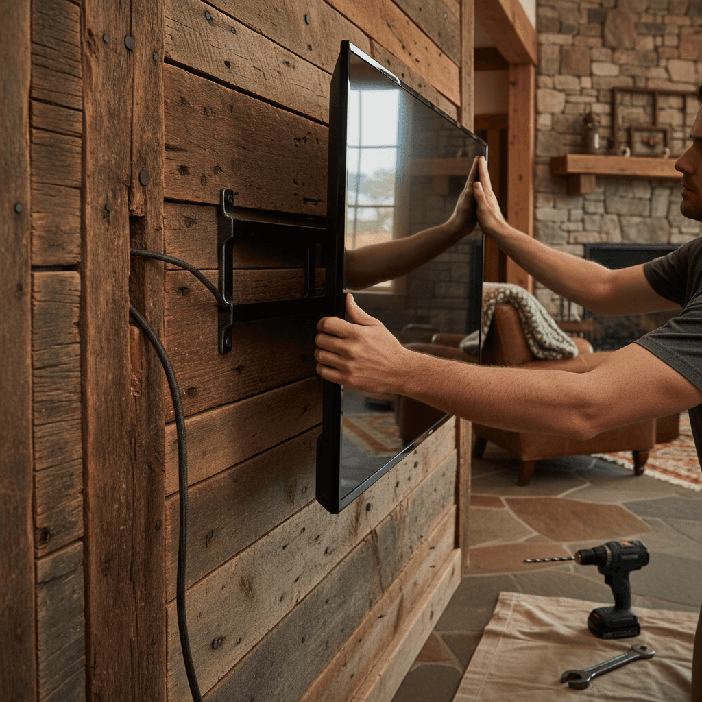 Professional tv mounting & shelf installation project by RenoHouse in Caledon — quality workmanship