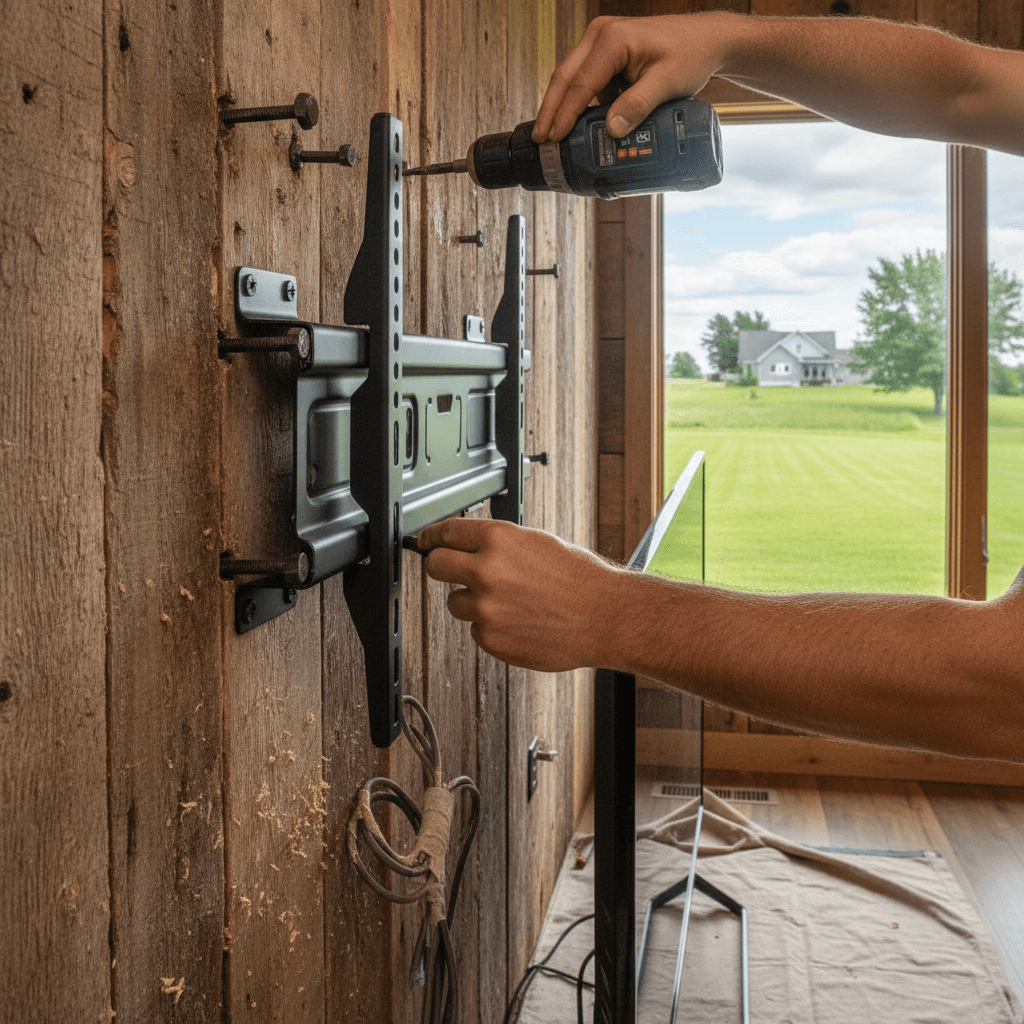 Professional tv mounting & shelf installation project by RenoHouse in Clarington — quality workmanship