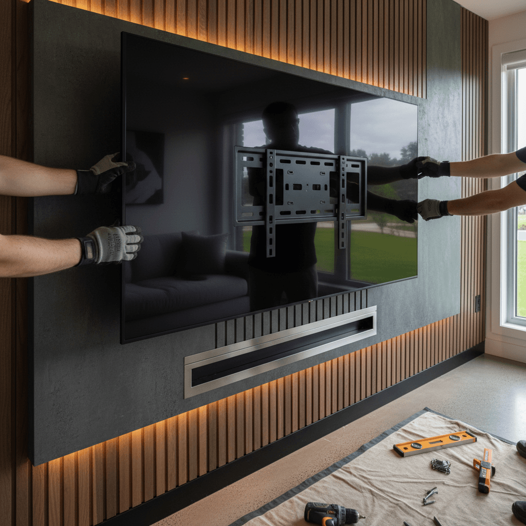 Professional tv mounting & shelf installation project by RenoHouse in Markham — quality workmanship