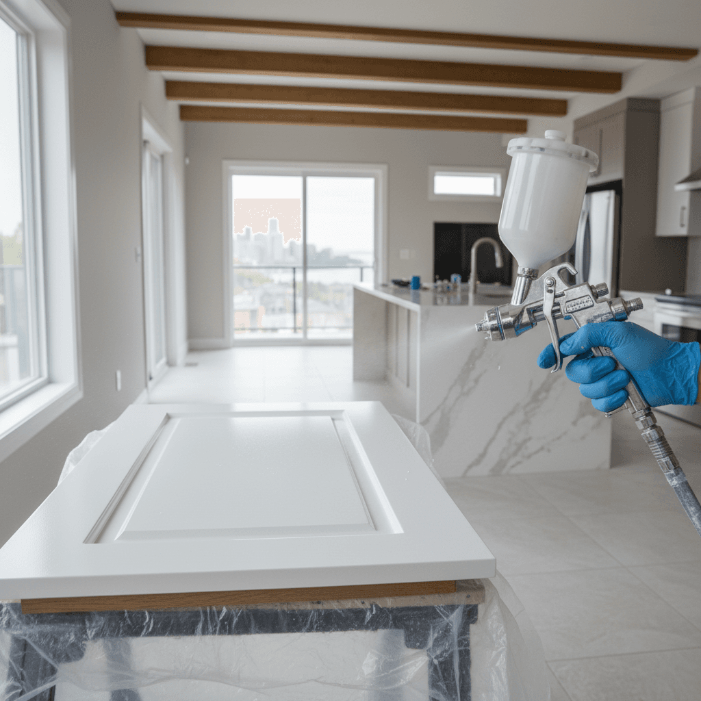 Professional kitchen cabinet painting project by RenoHouse in Pickering — cabinet painters