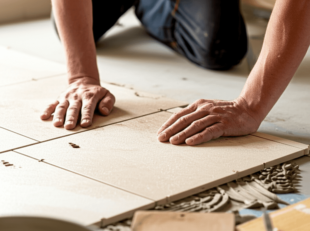 Professional tile flooring installation project by RenoHouse in Markham — drain tile installation