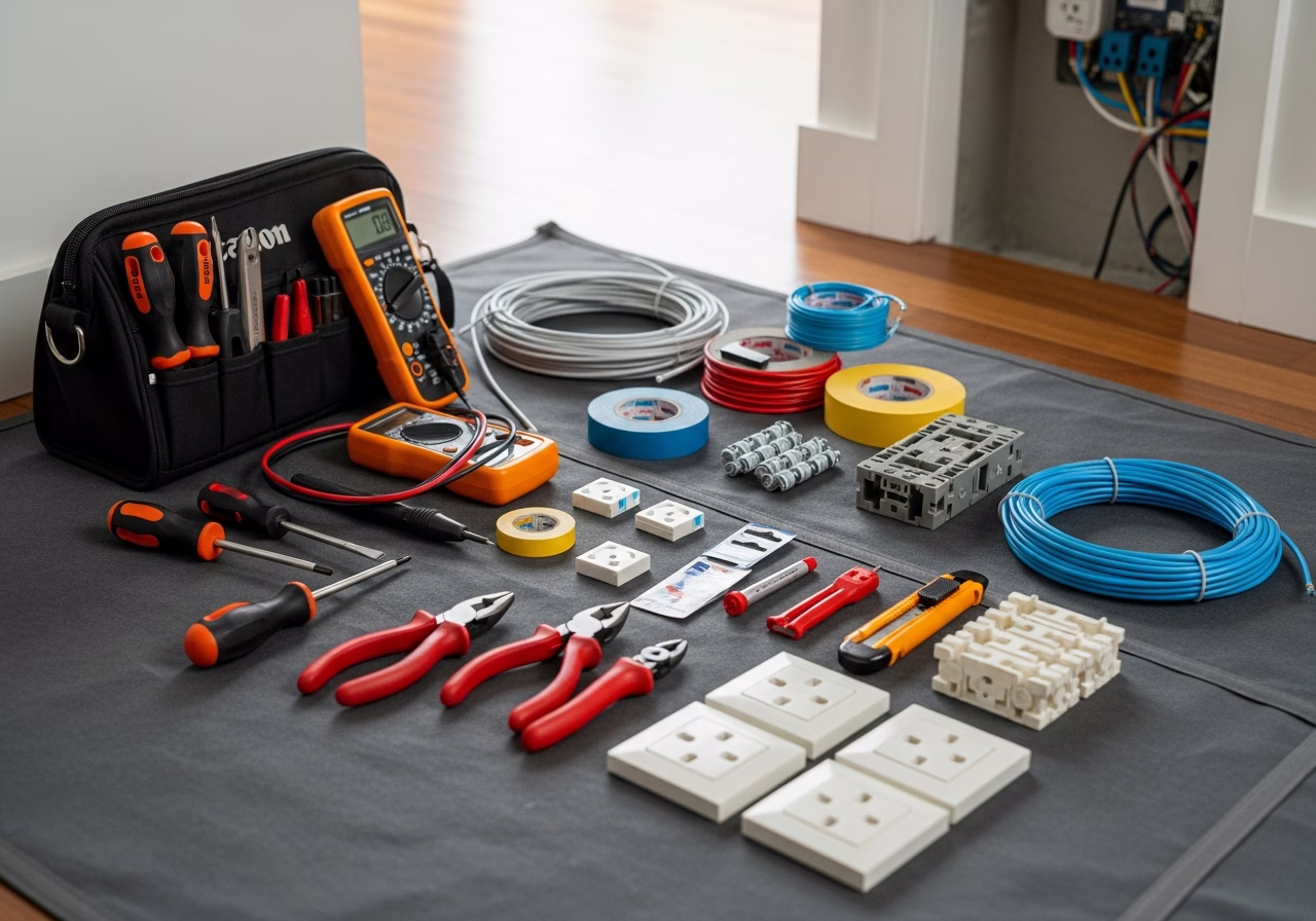 Amp Panel Upgrade for EV Charger — tools and materials staged in a Greater Toronto Area home