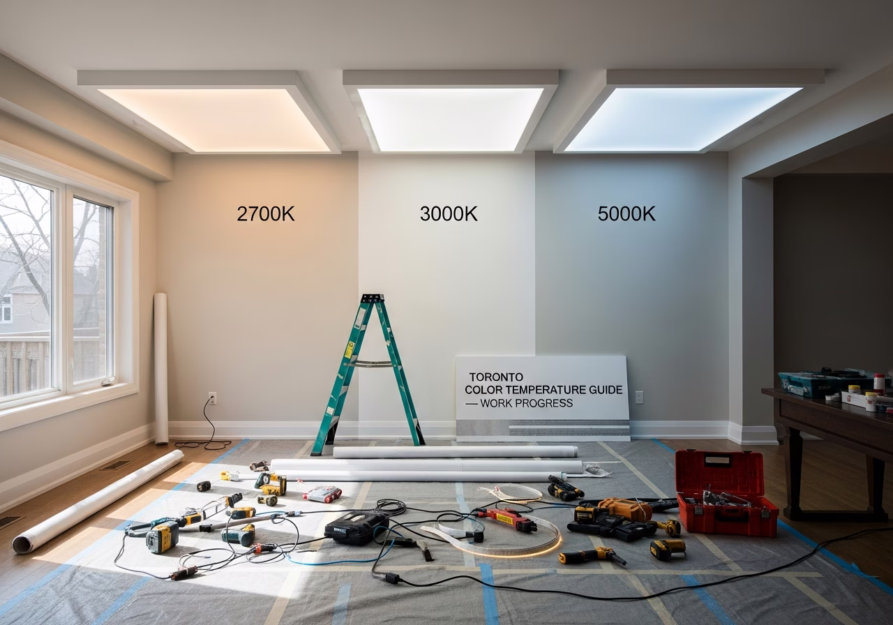 2700K vs 3000K vs 5000K for Stretch Ceiling LED — tools and materials staged in a Greater Toronto Area home