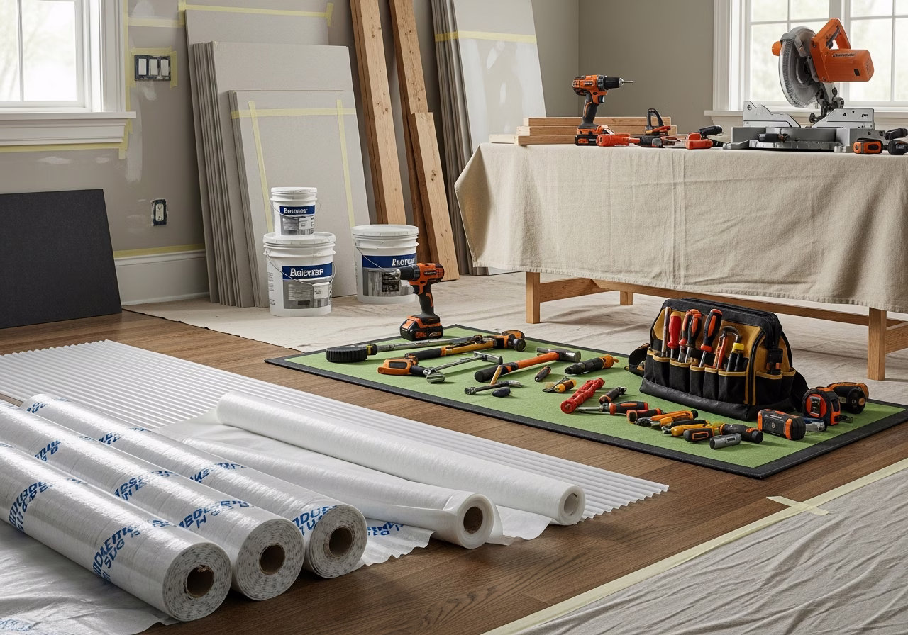 Acoustic Soundproofing Renovation — tools and materials staged in a Greater Toronto Area home