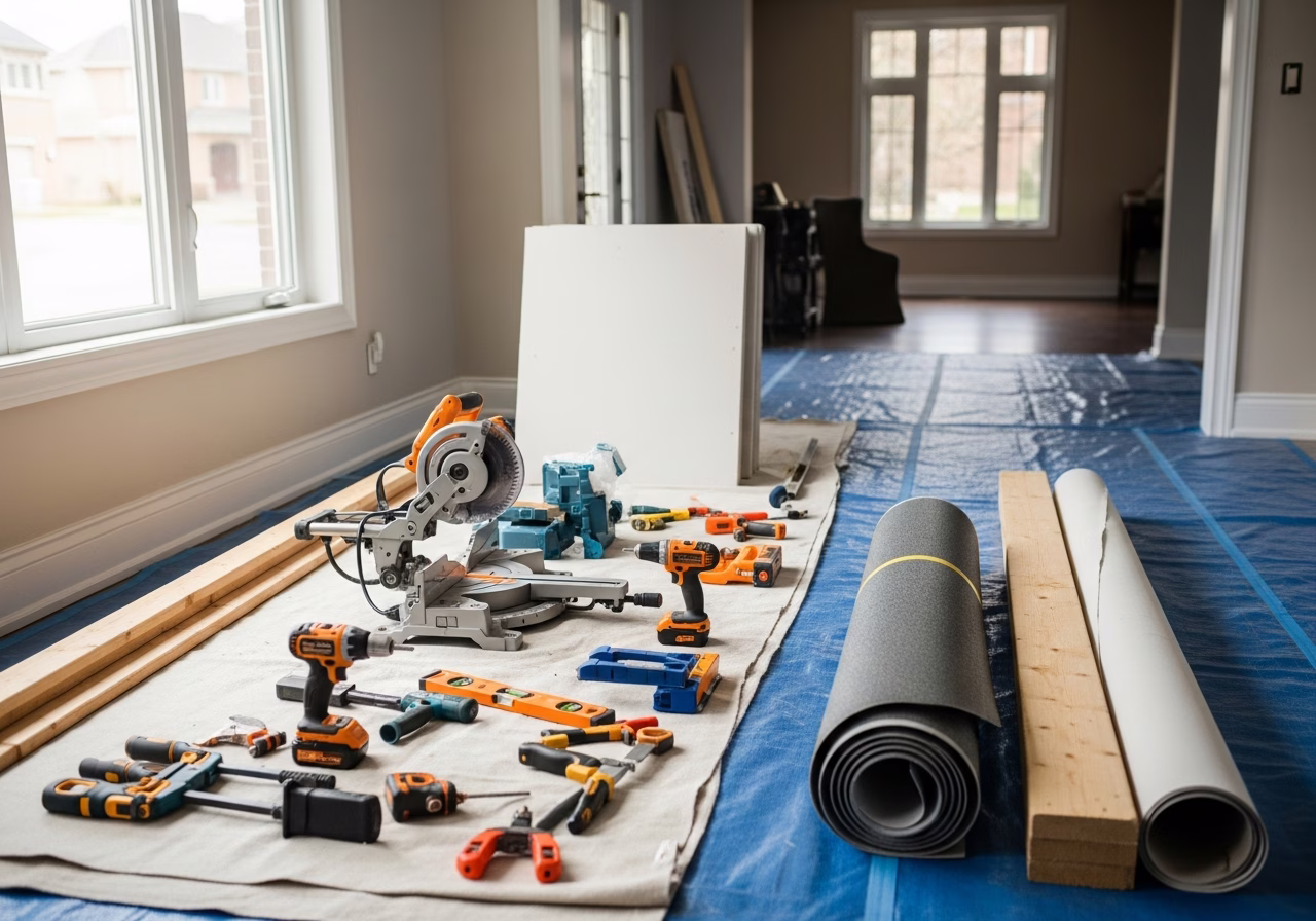 Aging-in-Place Kitchen Design — tools and materials staged in a Greater Toronto Area home