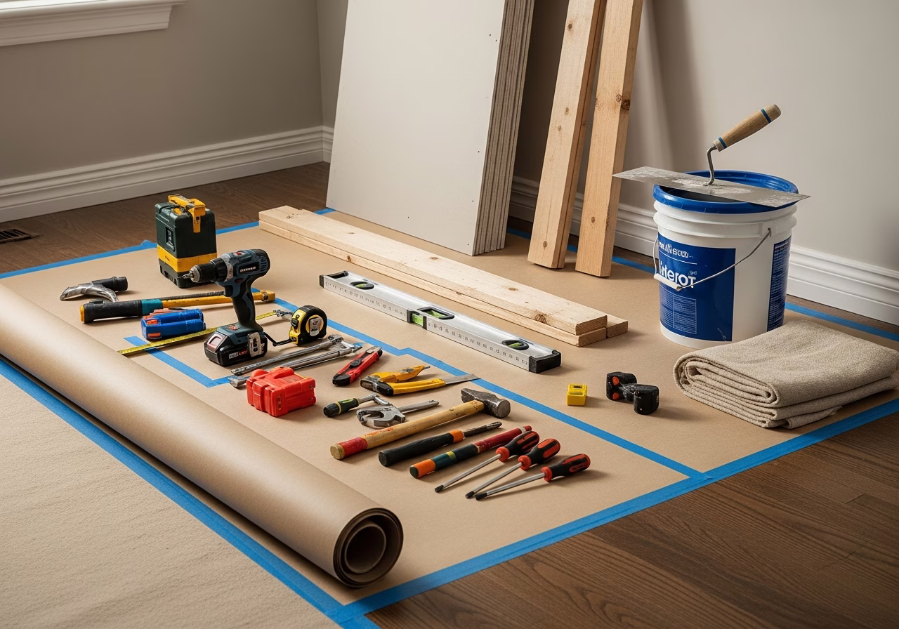 Air Quality and Pet Allergies Renovation β tools and materials staged in a Greater Toronto Area home