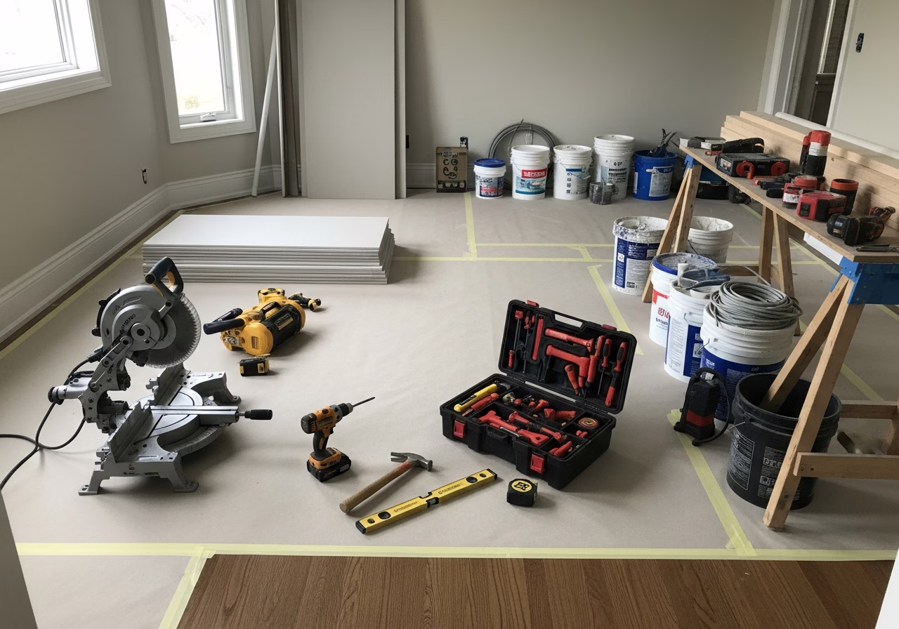 Asbestos Drywall Joint Compound — tools and materials staged in a Greater Toronto Area home