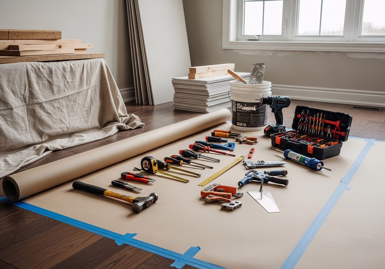 Asbestos Renovation โ tools and materials staged in a Greater Toronto Area home