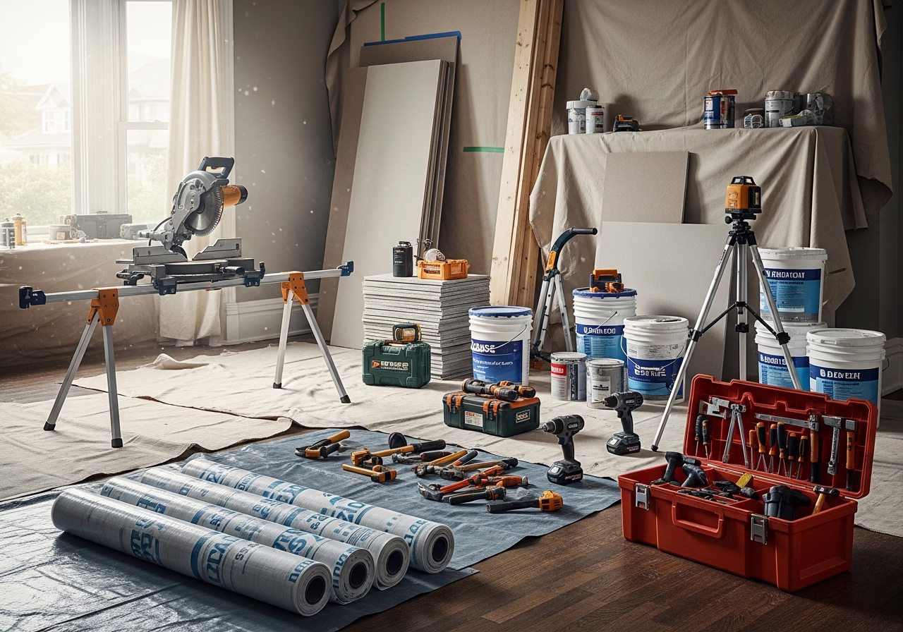 Asbestos Pipe Wrap and Insulation Removal โ tools and materials staged in a Greater Toronto Area home