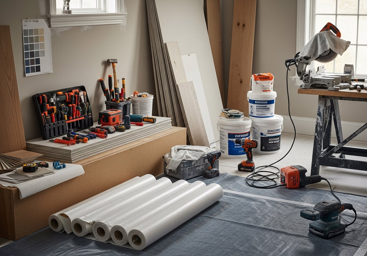 Attic Conversion — tools and materials staged in a Greater Toronto Area home