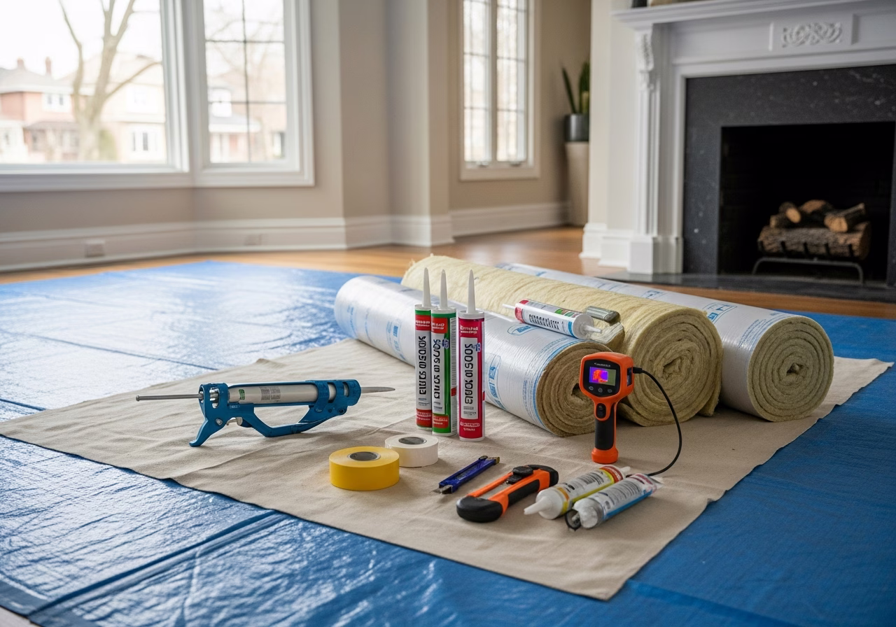 Attic Insulation — tools and materials staged in a Greater Toronto Area home
